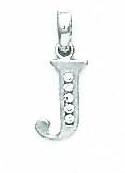 
14k White Gold 1.5 mm Round Cubic Zirconia Initial J Pendant
