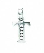 
14k White Gold 1.5 mm Round Cubic Zirconia Initial T Pendant
