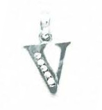 
14k White Gold 1.5 mm Round Cubic Zirconia Initial V Pendant
