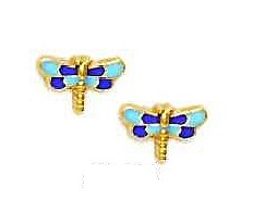 
14k Yellow Gold Purple Blue Enamel Childrens Screw-Back Earrings
