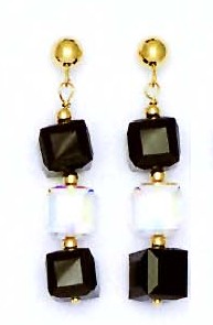 
14k Yellow Gold 6 mm Cube Clear and Black Crystal Earrings
