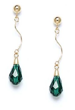 
14k Yellow Gold 9x6 mm Briolette Green Crystal Earrings
