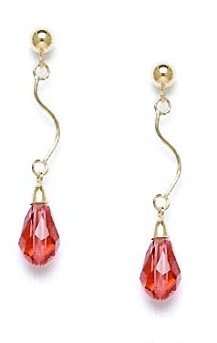 
14k Yellow Gold 9x6 mm Briolette Orange Crystal Earrings
