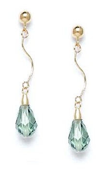 
14k Yellow Gold 9x6 mm Briolette Light Green Crystal Earrings
