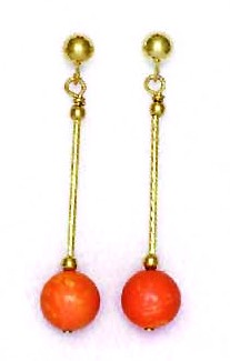 
14k Yellow 7 mm Round Simulated Orange Crystal Pearl Earrings
