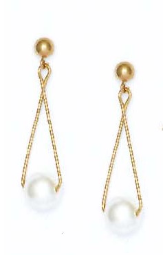 
14k Yellow 7 mm Round White Crystal Pearl Earrings
