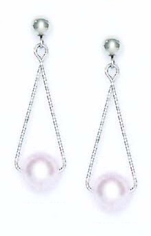 
14k White 7 mm Round Light-Rose Crystal Pearl Earrings
