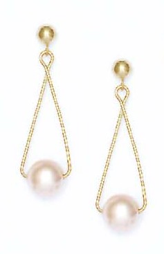 
14k Yellow 7 mm Round Light-Cream Crystal Pearl Earrings
