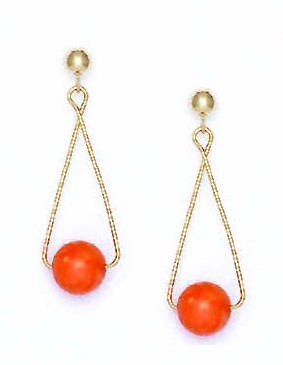 
14k Yellow 7 mm Round Simulated Orange Crystal Pearl Earrings
