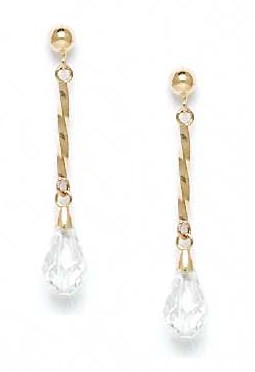 
14k Yellow Gold 9x6 mm Briolette Clear Crystal Earrings
