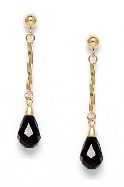 
14k Yellow Gold 9x6 mm Briolette Black Crystal Earrings
