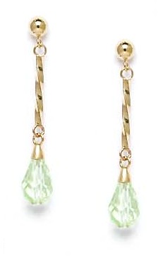 
14k Yellow Gold 9x6 mm Briolette Light-Azore Crystal Earrings
