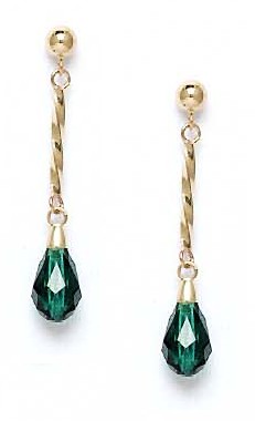 
14k Yellow Gold 9x6 mm Briolette Green Crystal Earrings
