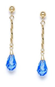 
14k Yellow Gold 9x6 mm Briolette Blue Crystal Earrings
