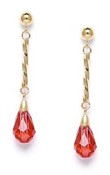 
14k Yellow Gold 9x6 mm Briolette Orange Crystal Earrings
