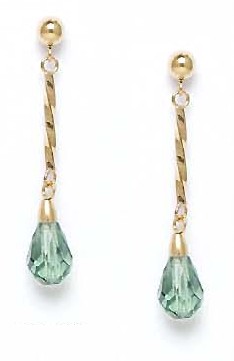 
14k Yellow Gold 9x6 mm Briolette Light Green Crystal Earrings
