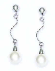 
14k White 7 mm Round White Crystal Pearl Earrings
