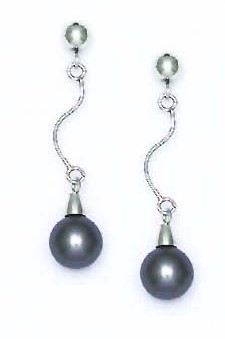 
14k White 7 mm Round Dark-Gray Crystal Pearl Earrings
