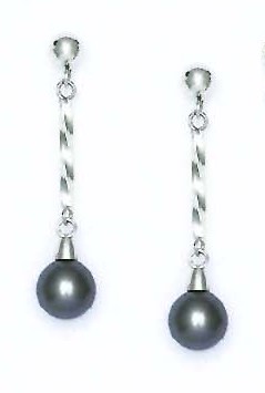 
14k White 7 mm Round Dark-Gray Crystal Pearl Earrings
