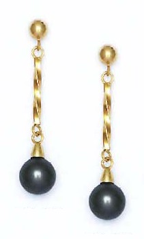 
14k Yellow 7 mm Round Dark-Gray Crystal Pearl Earrings
