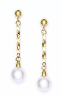 
14k Yellow 7 mm Round Light-Rose Crystal Pearl Earrings
