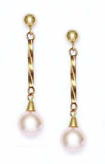 
14k Yellow 7 mm Round Light-Cream Crystal Pearl Earrings
