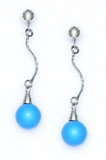 
14k White 7 mm Round Simulated Light-Blue Crystal Pearl Earrings
