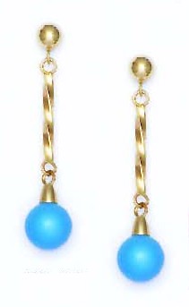 
14k Yellow 7 mm Round Simulated Light-Blue Crystal Pearl Earrings
