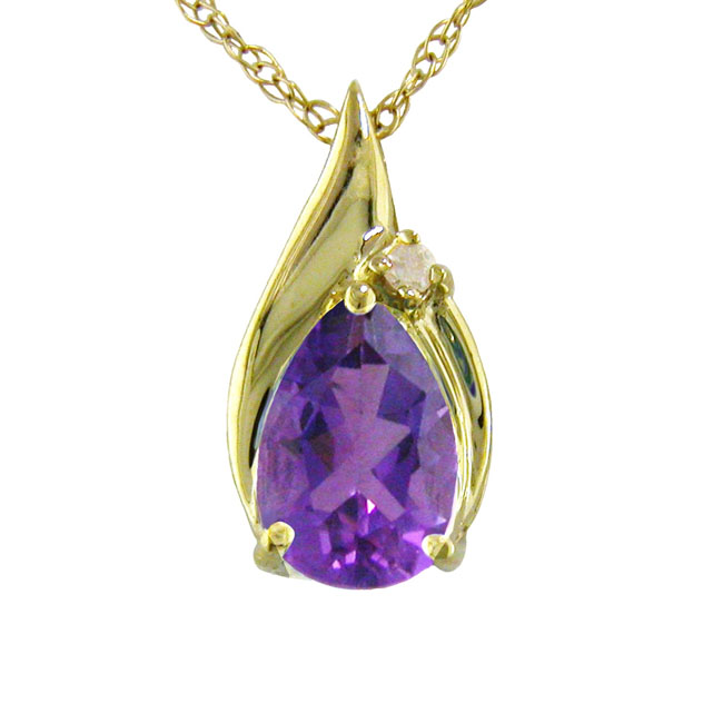 
10k Yellow 9x6 mm Pear Shape Amethyst and Diamond Pendant
