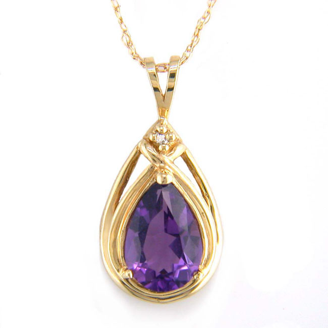 
10k Yellow 10x7 mm Pear Shape Amethyst and Diamond Pendant
