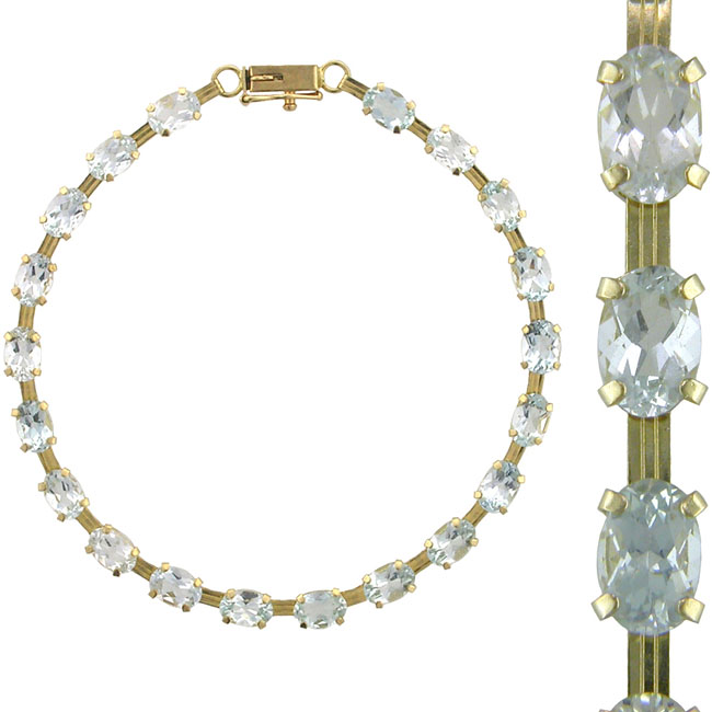 
10k Yellow 6x4 mm Oval Aquamarine Bracelet - 7 Inch
