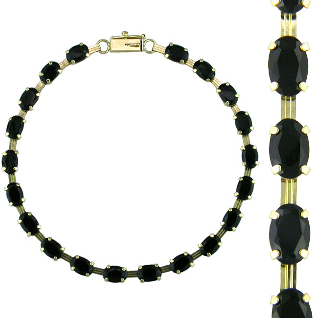 
10k Yellow Oval Black Onyx Bracelet - 7 Inch
