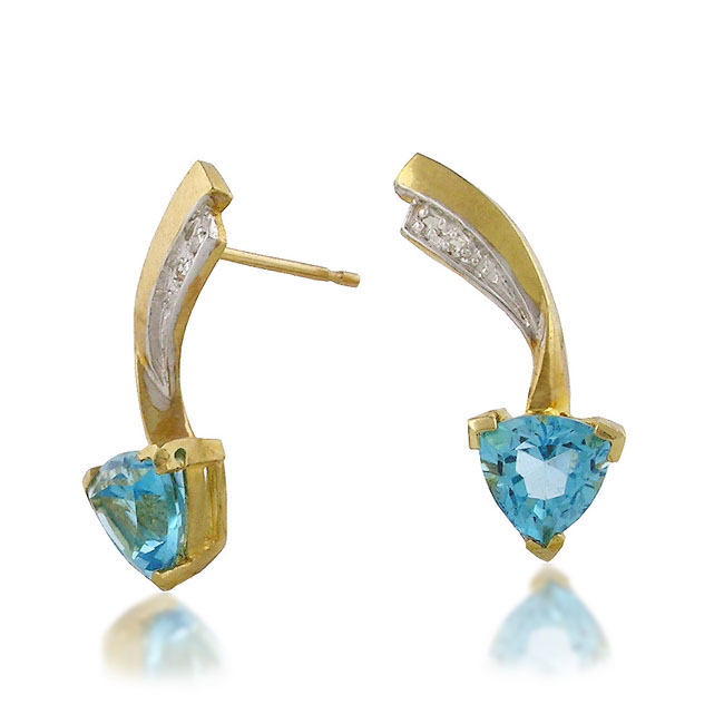 
10k Yellow 6 mm Drop Trilliant Blue Topaz and Diamond Earrin
