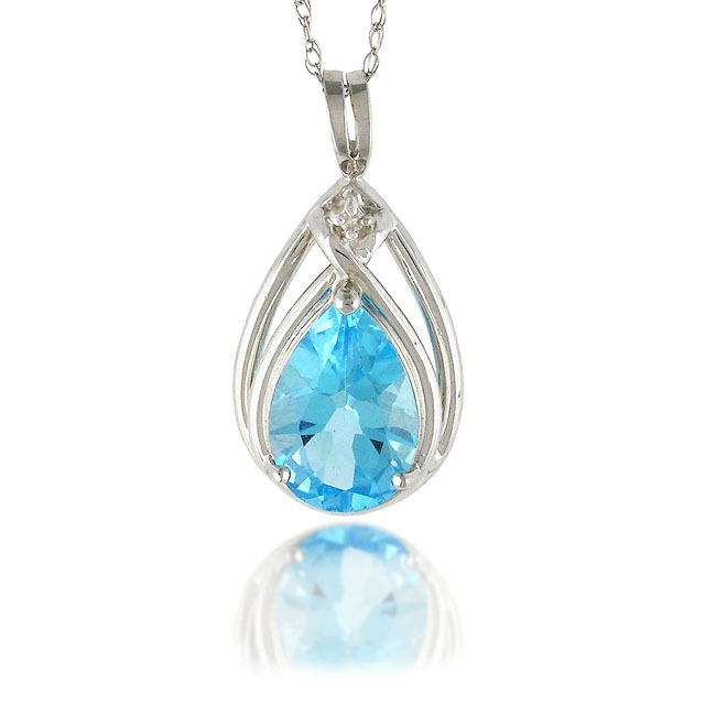 
10k White 10x7 mm Pear Shape Blue Topaz and Diamond Pendant
