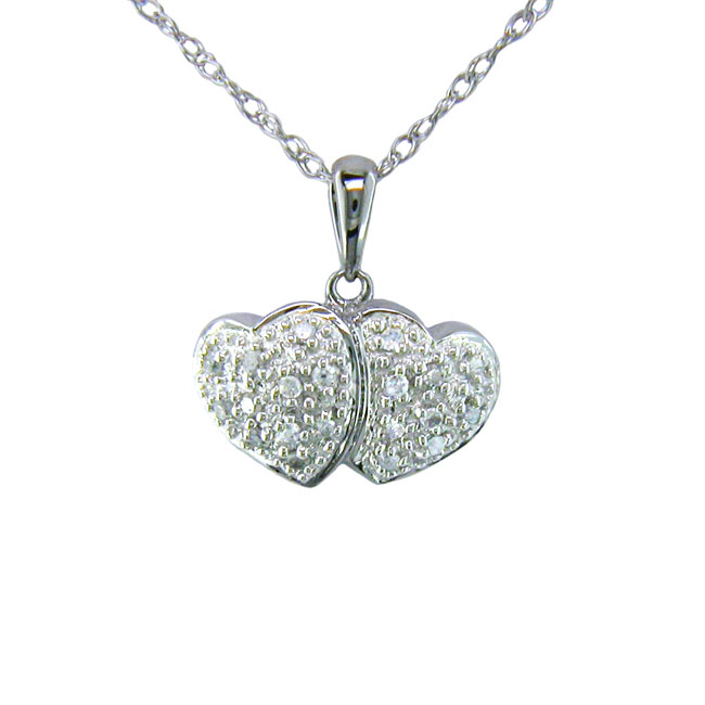 
10k White Two Hearts Diamond Pendant
