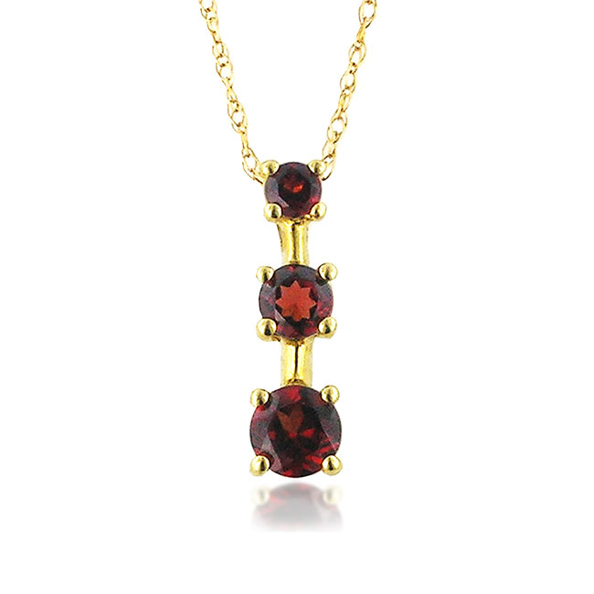 
10k Yellow 3 Stone Drop Round Garnet Pendant
