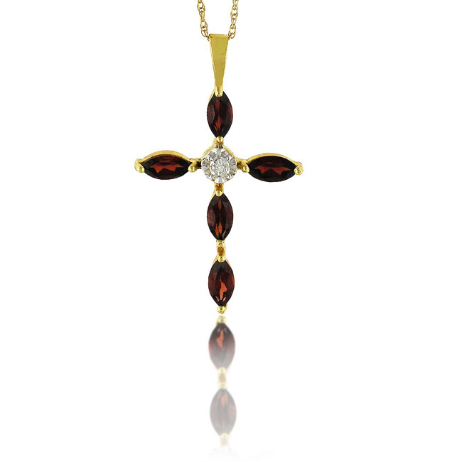 
10k Yellow 6x3 mm Cross Marquise Garnet and Diamond Pendant
