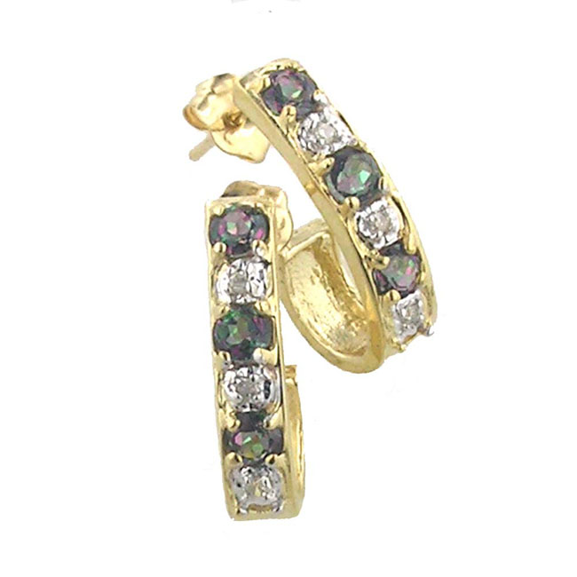 
10k Yellow 2.5 mm J-Hoop Round Mystic Topaz and Diamond Earr
