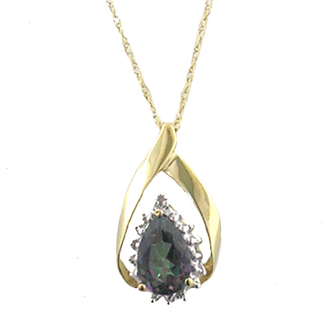 
10k Yellow 9x6 mm Pear Shape Mystic Topaz and Diamond Pendan
