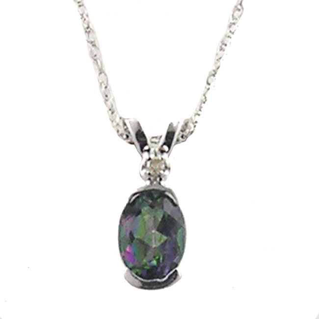 
10k White Oval Mystic Topaz and Diamond Pendant
