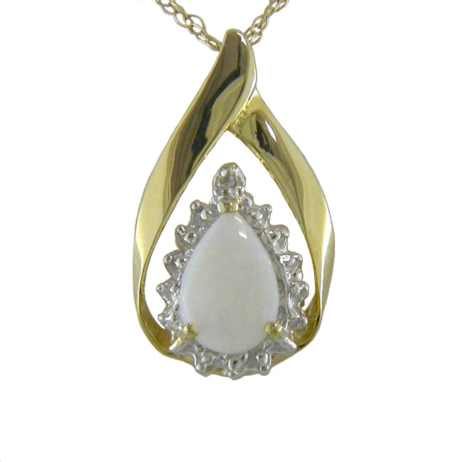 
10k Yellow 9x6 mm Pear Shape Simulated Opal and Diamond Pendant
