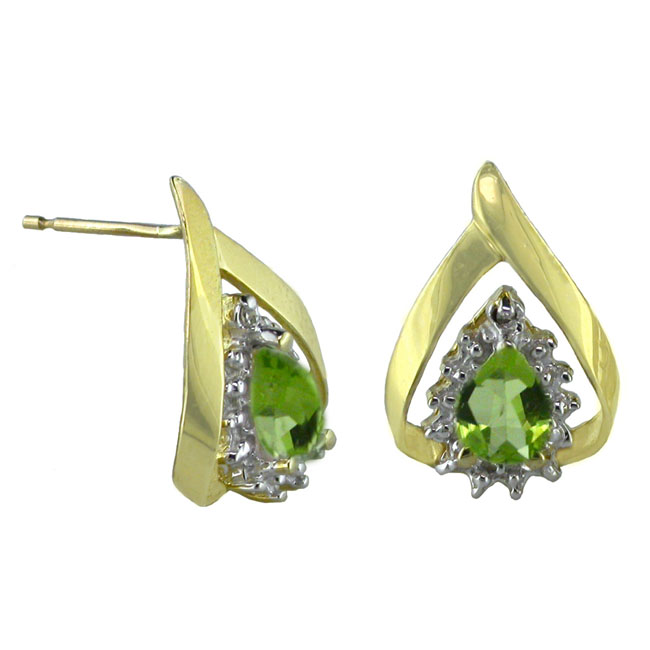 
10k Yellow 6x4 mm Pear Shape Peridot and Diamond Earrings
