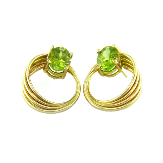 
14k Yellow 8x6 mm Circle Design Oval Peridot Earrings
