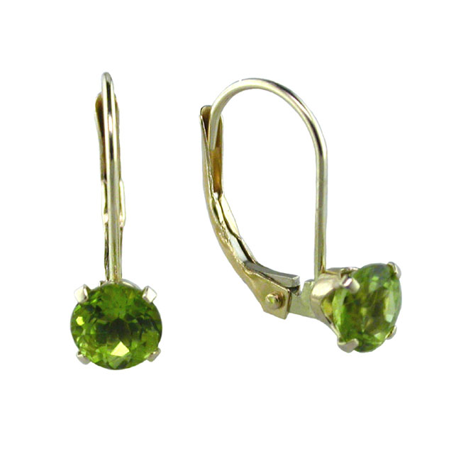 
14k Yellow 5 mm Leverback Round Peridot Stud Earrings
