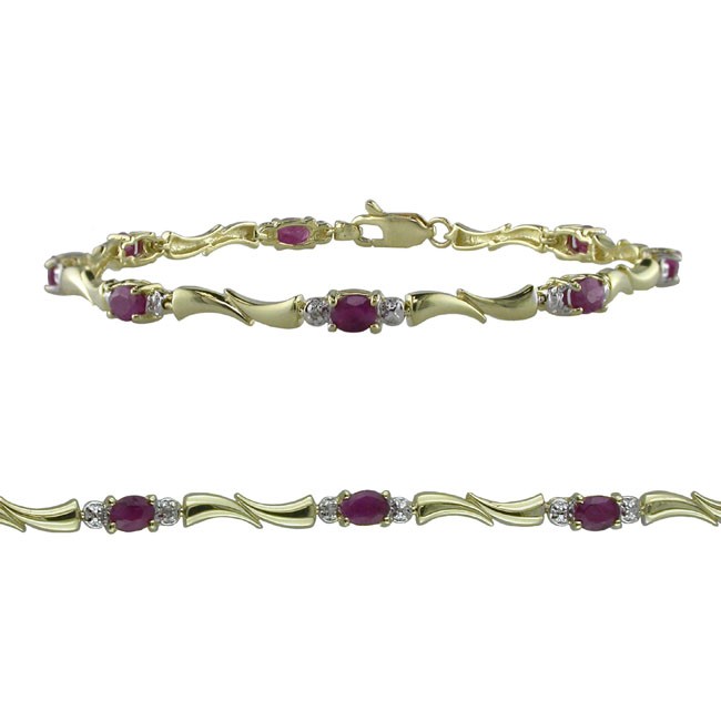 
10k Yellow 4x3 mm Link Ruby and Diamond Bracelet - 7 Inch
