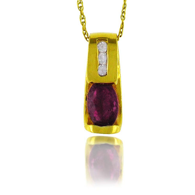 
10k Yellow 5x3 mm Oval Ruby and Diamond Pendant
