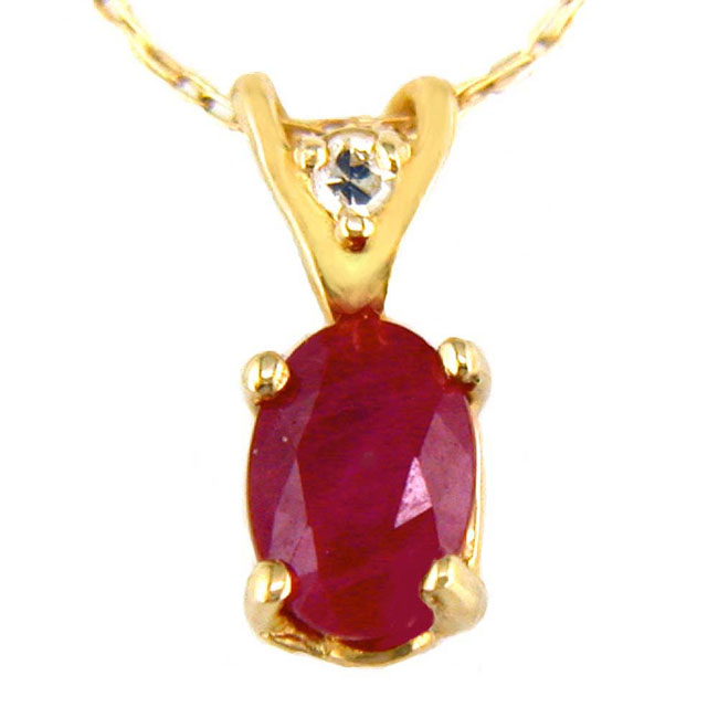 
14k Yellow 6x4 mm Oval Ruby and Diamond Pendant
