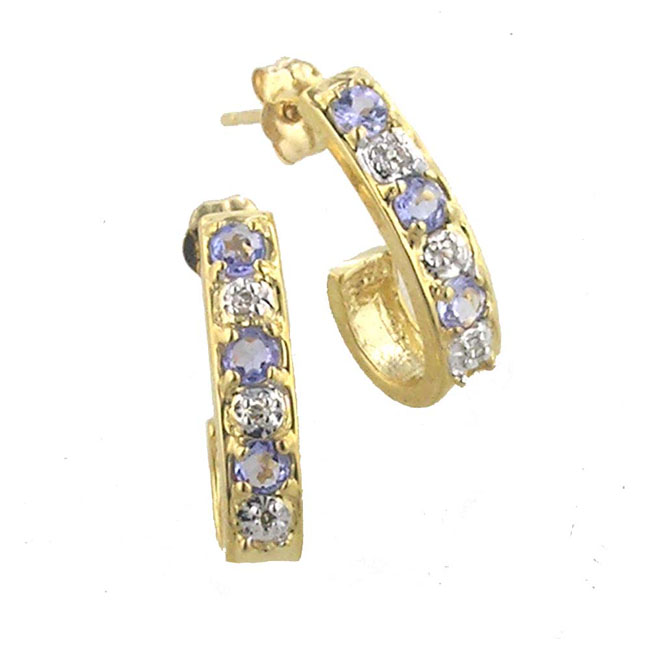 
10k Yellow 2.5 mm J-Hoop Round Tanzanite and Diamond Earring
