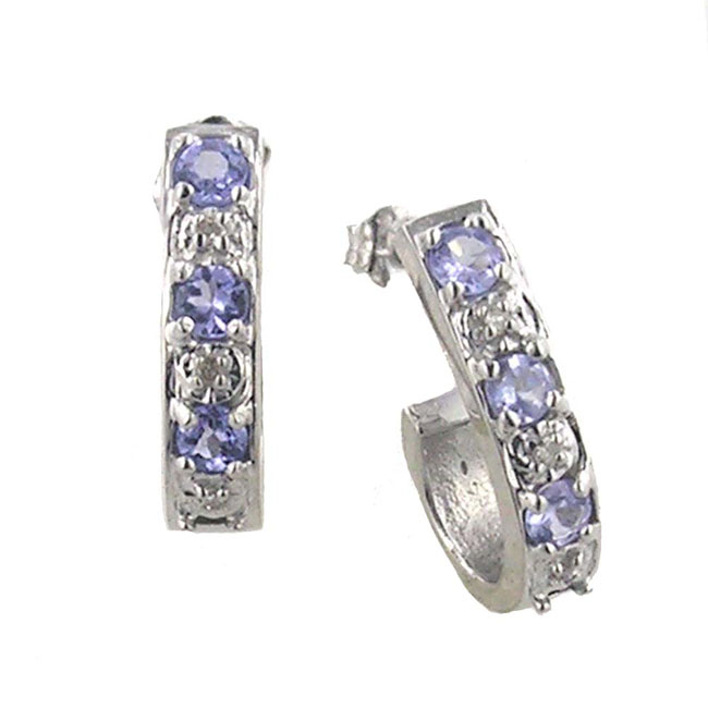 
10k White 2.5 mm J-Hoop Round Tanzanite and Diamond Earrings
