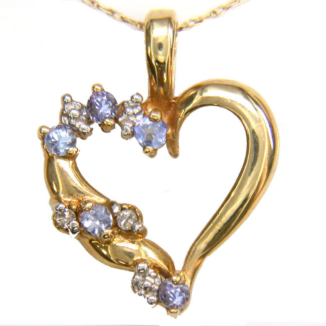 
10k Yellow 2 mm Heart Tanzanite and Diamond Pendant
